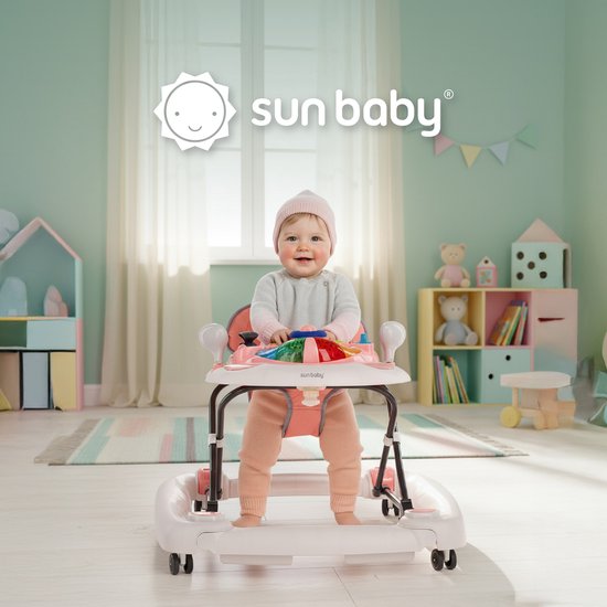 sun baby Loopstoel, baby walker vanaf 6 maanden, verstelbare hoogte, rubberen wielen - Roze-Grijs van Sun Baby — afbeelding 2