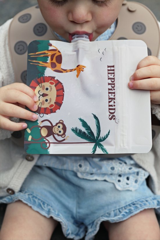Heppiekids® Knijpzakjes Herbruikbaar - 10 stuks - voor babyvoeding, babysnacks of babyhapjes - Hervulbare knijpfruit zakjes - BPA-vrij - Lekvrij - Vaatwasserbestendig - Herbruikbaar