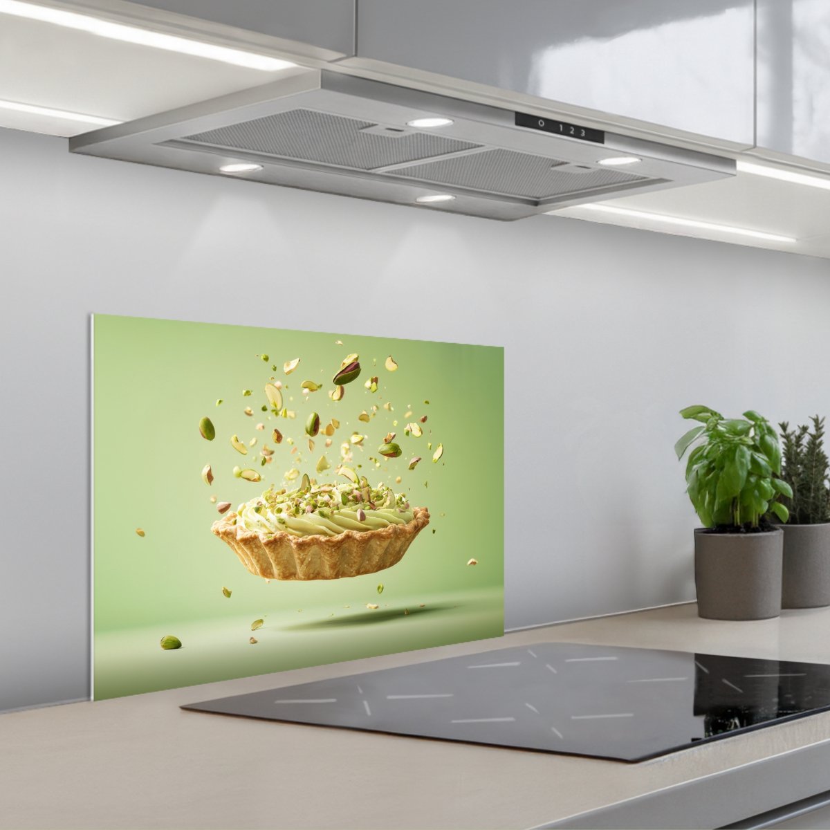 KitchenYeah Spatscherm 60x45 cm Zelfklevende achterwand Pistache Taart Noten Eten Keuken muurbeschermer Spatwand fornuis