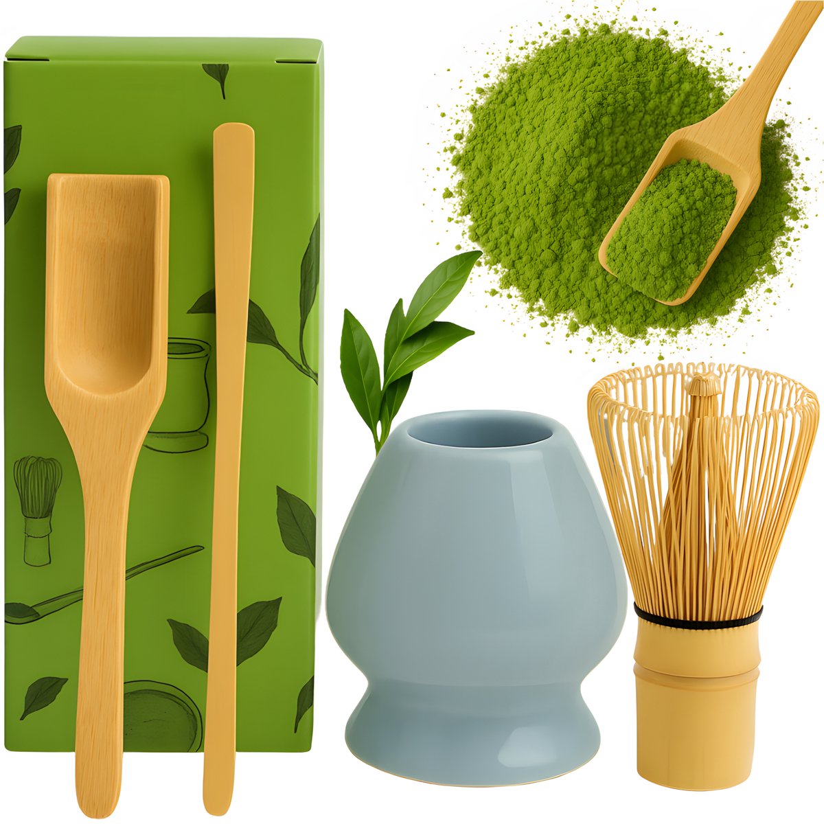 Matcha-Set 4-in-1 – Blauw – Bambus & Keramik – Japanisches Teezubereitungsset