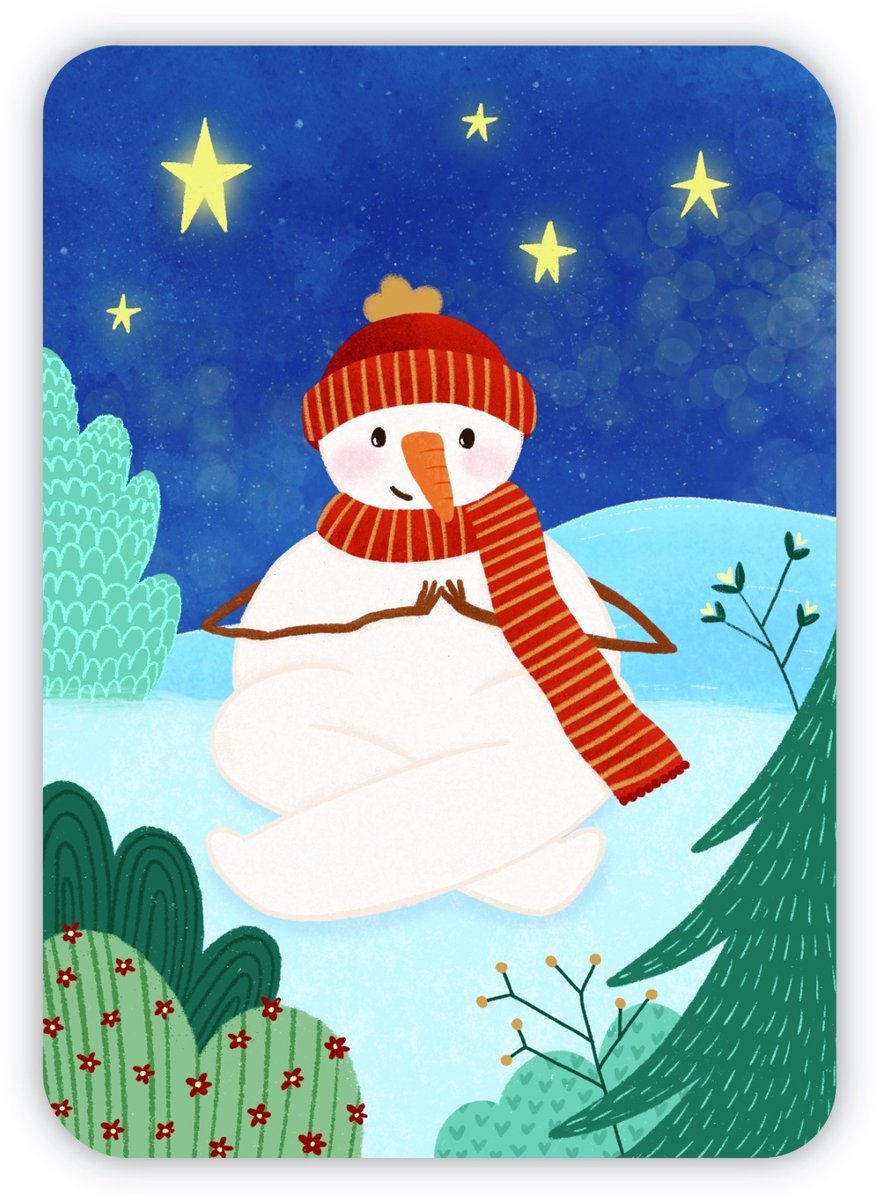 Kerstkaart Mediterende Sneeuwpop Yogi | Sneeuwman | Kerstmis | Kerstkaarten | Kerstboodschap | Wenskaart | Yogakaart | Winter | Duurzaam