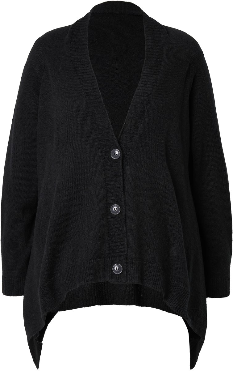 MIAMODA - Dames - Cardigan cape-look knoopsluiting lange mouwen - Zwart - Maat 54+
