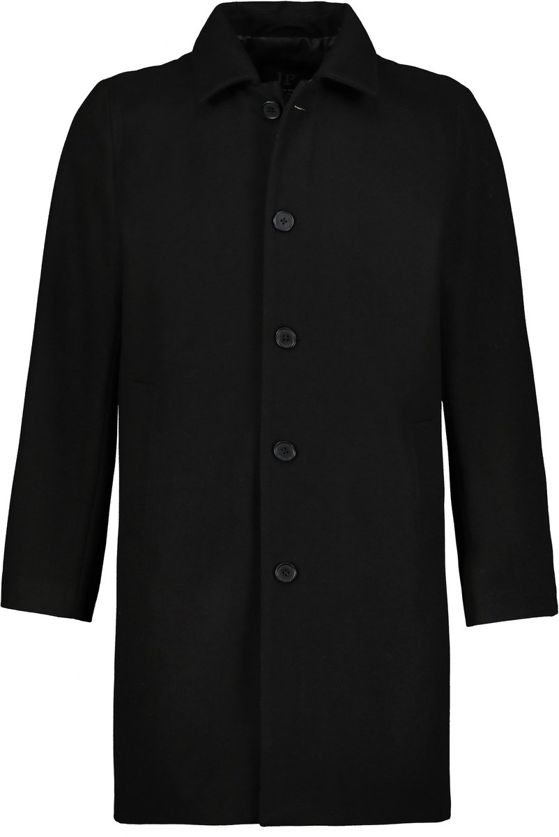 JP 1880 - Heren - Mantel van wolmix waterafstotend overhemdkraag - Zwart - Maat 8XL