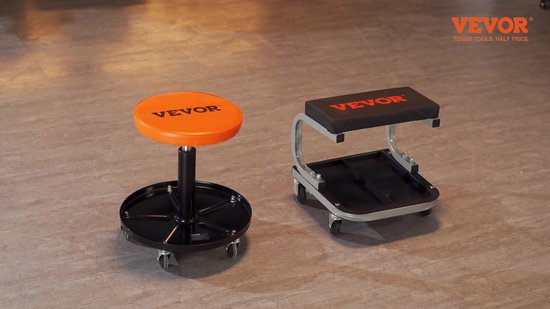 VEVOR Rollende Mechanische Kruk Werkplaatskruk 250lbs 406-559mm In Hoogte Verstelbare Werkplaatsstoel Werkplaatskruk met Gereedschapsbak voor Garagewinkel Autoreparatie Zwart-Oranje