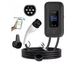 Wallbox 11 kW Laadpaal – Type 2 met 5m vaste kabel 3 fase 16A – App-bediening – Inclusief 3 RFID-pasjes – IP65 waterdicht