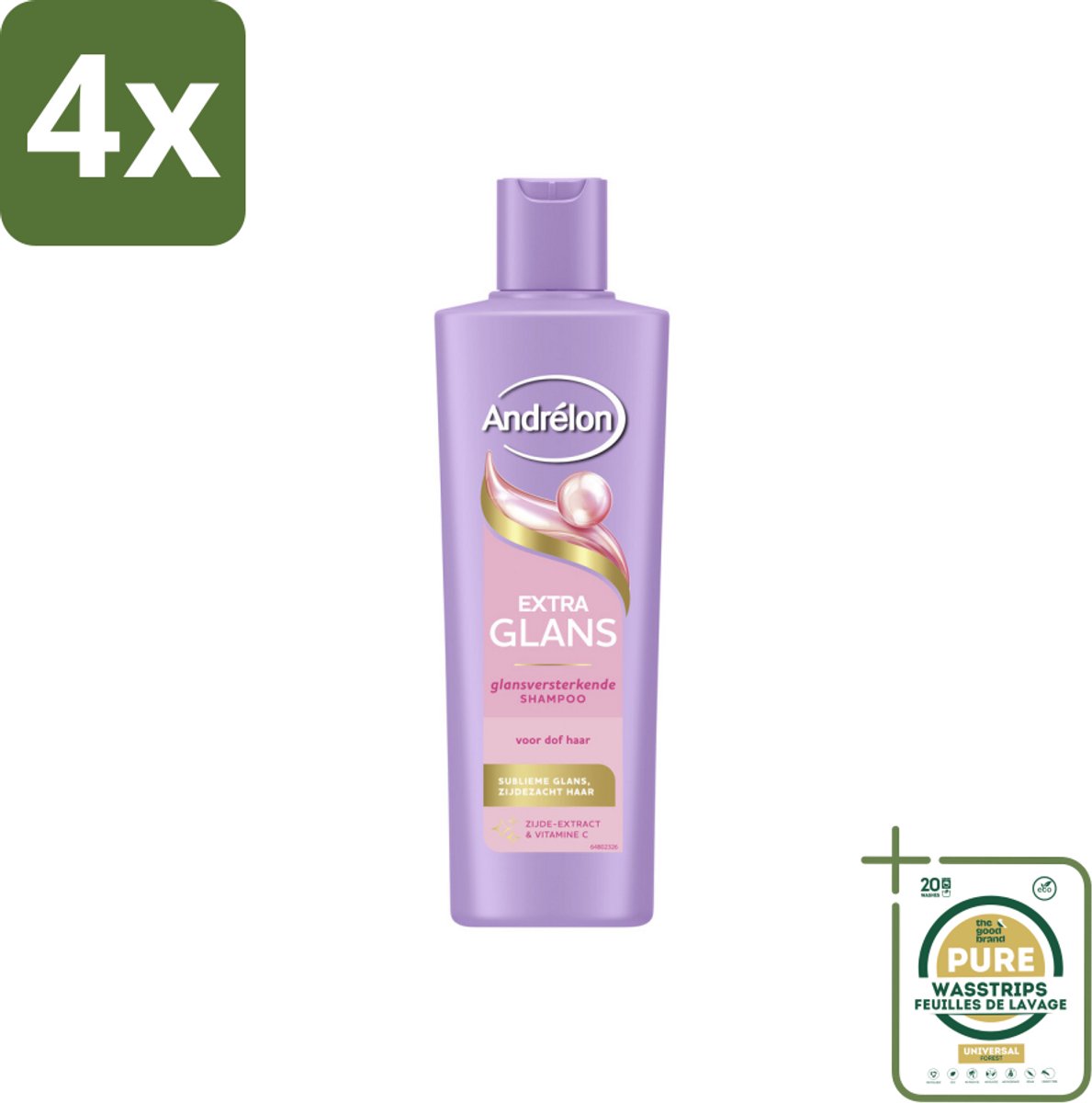 Andrélon – Shampoo – Extra Glans – 250 ml - Voordeelverpakking - 4 stuks - Zacht haar - Verzorgd haar