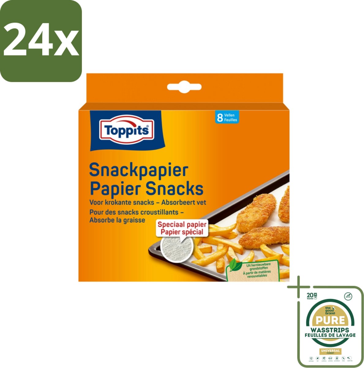 Toppits – Snackpapiervellen – 8 Zakjes - Voordeelverpakking - 24 stuks - Snackpapier voor broodjes - Snackpapier voor sandwiches
