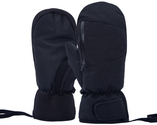 Gants de ski unisexes, gants d'hiver chauds, conception à cinq doigts, compatibles avec les écrans tactiles, imperméables et coupe-vent, adaptés au ski, au cyclisme, au snowboard, à la randonnée et à d'autres sports de plein air. (M - Zwart)