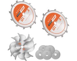 Dado Blade Set, 203mm Diameter, 12 Precisie Legeringsstaaltanden, 15,875mm Schaft, Gladde Afwerking, Stapelbare Bladen Met Chippers en Shims, Warmtedempende Luchtopeningen, Geschikt voor Multiplex, Osb en Hardhoutsnijden