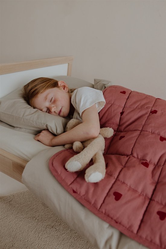BLENKZ – Verzwaringsdeken Kind 3,5 kg – 100×150 cm – Kinderformaat – Voor kinderen van ±4–8 jaar – Hartjes Roze Rood – Zwaartedeken