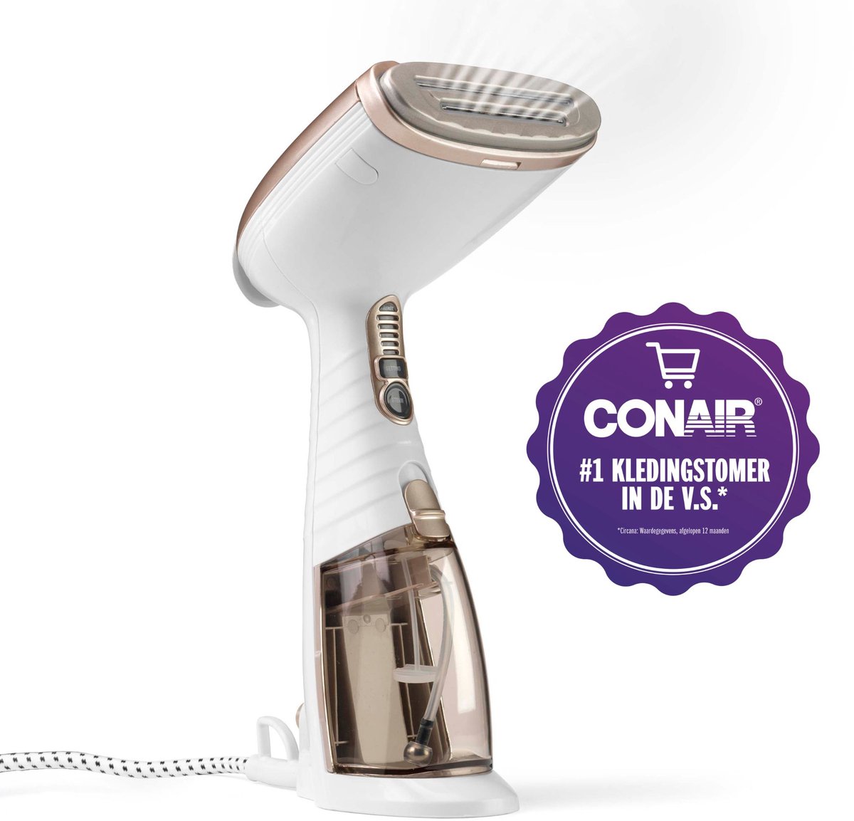 Conair Turbo Extreme Steam Handheld Kledingstomer GS59XE - 230ml afneembare Watertank - Snelle Opwarmtijd van 40 Seconden - Turbo ExtremeSteam Kledingstomer - Wit/Champagne