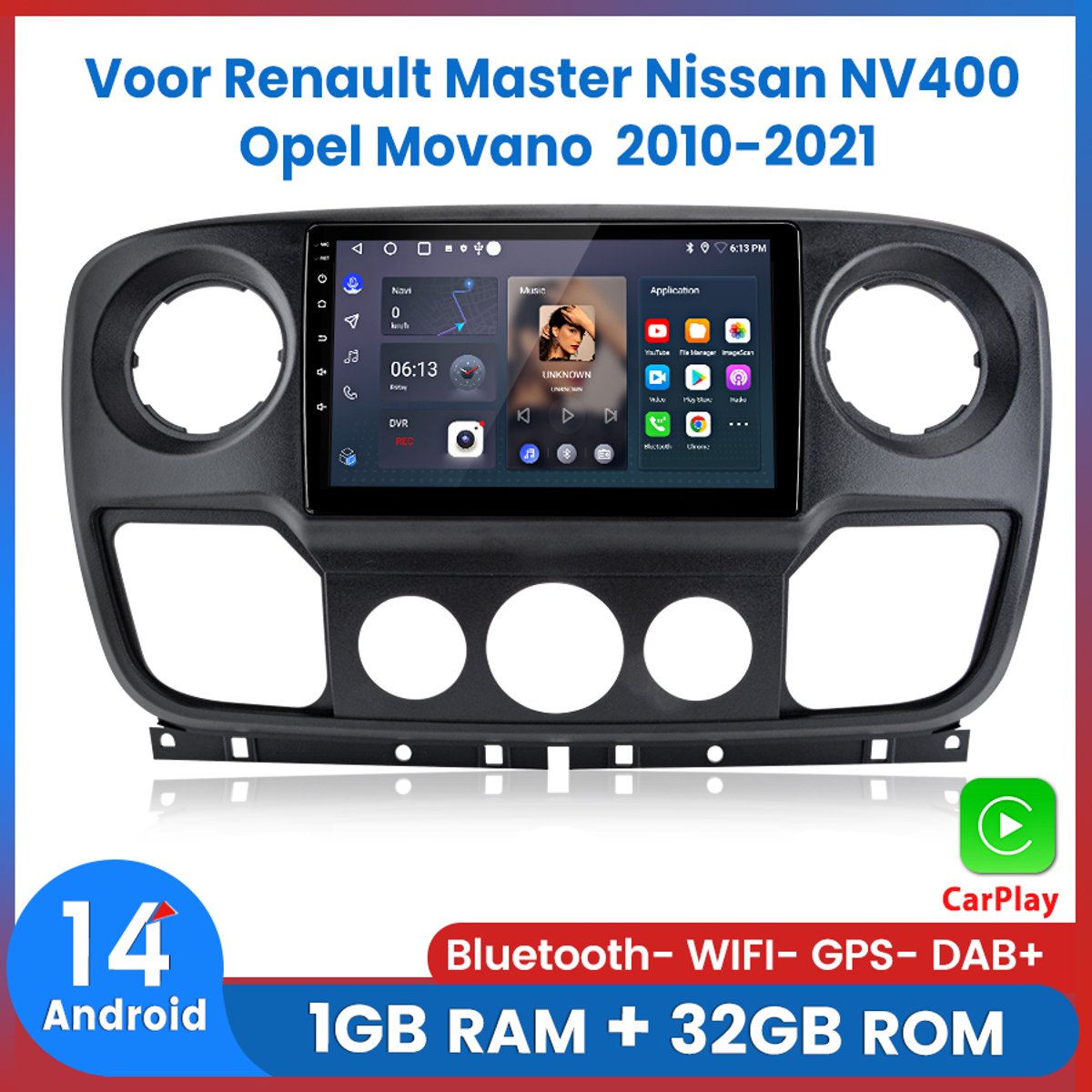 Awesafe Autoradio Geschikt Voor Renault Master / Nissan NV400 / Opel Movano 2010 t/m 2021 - Apple Carplay & Android Auto - 1+32GB - GPS Navigatie RDS - Bluetooth & Wifi
