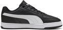 Zijaanzicht van zwarte Puma sneaker met witte Puma-streep en witte zool.