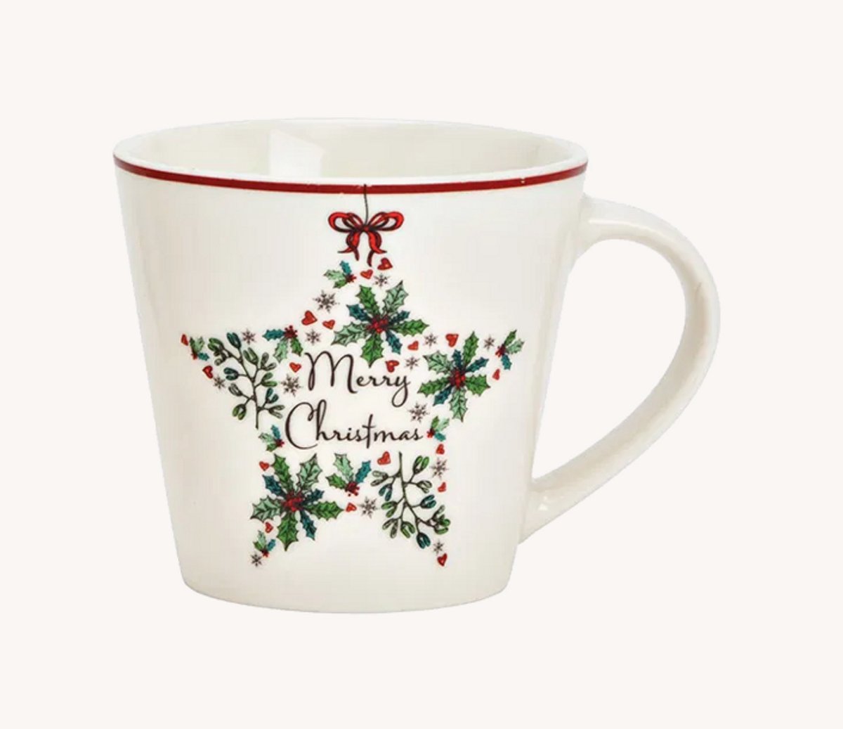 Vrolijk kerstmok met steer wit, (B/H/D) 13x9x9cm 340ml
