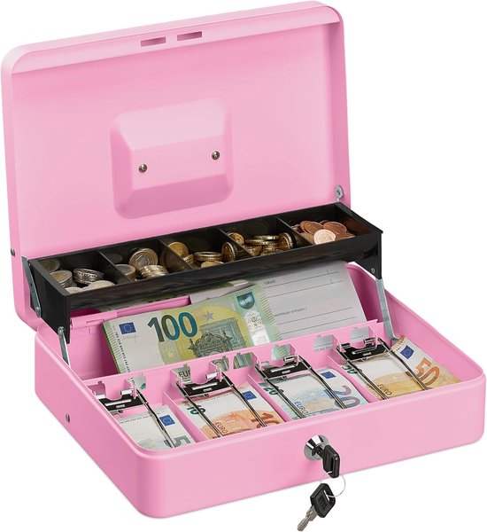 BOTC Geldkistje - Geldkist met sleutel - 30x23.5x9CM - Metaal - Roze