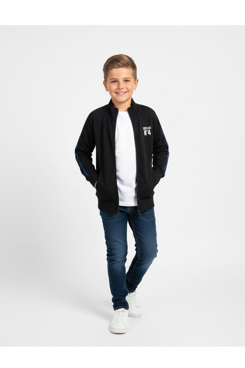 LewyLou NO4 Sweatvest zwart met blauwe streep