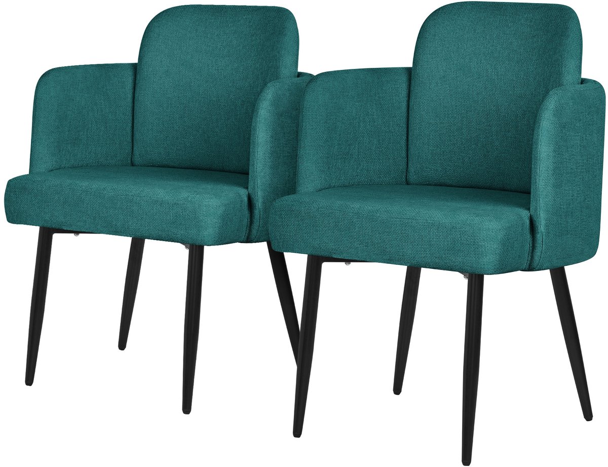 ml-design eetkamerstoel set van 2 benzine stoffen bekleding gestoffeerde stoel met armleuningen rieten rugleuning metalen poten ergonomische loungestoel woonkamer fauteuil stoel voor eetkamer eettafel stoel comfortabel modern praktisch design Petrol