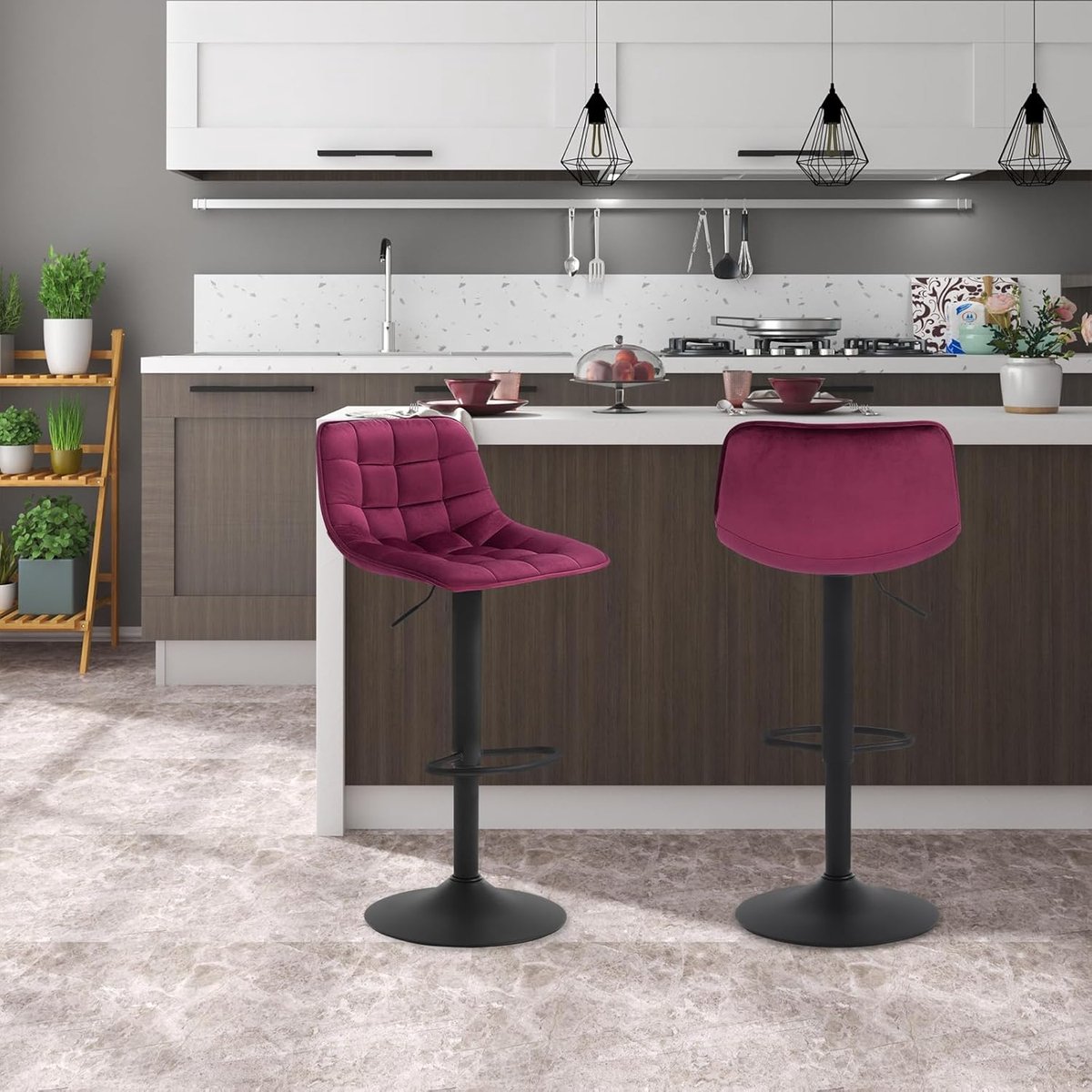 Set van 2 Design Barkrukken met Rugleuning - verstelbare barkrukken rugleuning, 360° draaibaar, - Medahomestore