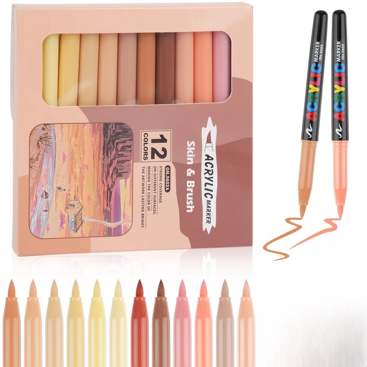 IMPERATORIS® Acrylstiften & Acrylmarkers Set - DIY Acrylverf Kit - Kleuren op Nummer voor Volwassenen - Pen & Marker Penselen Kit - 12 Stuks