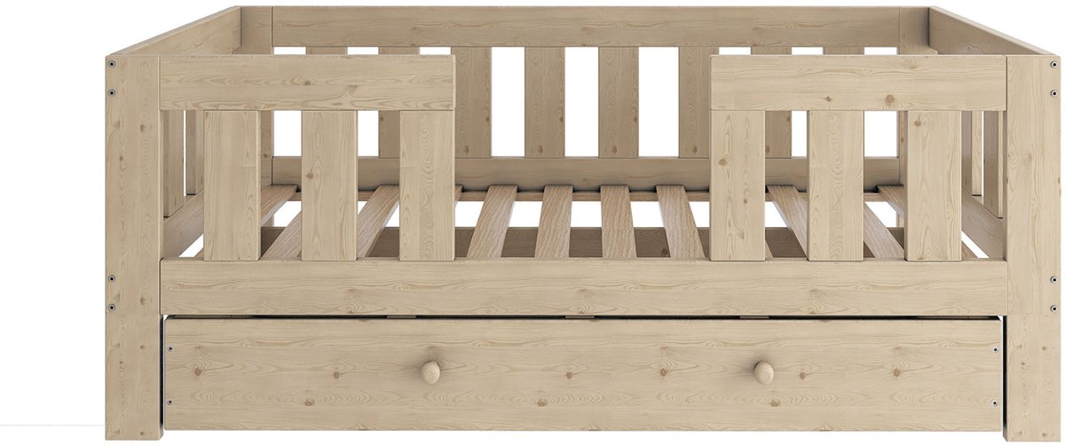 Need Sleep Kinderbed met Lade 80x160 cm – Veilig Peuterbed met Hoge Valbeveiliging – Massief Houten Bed Naturel