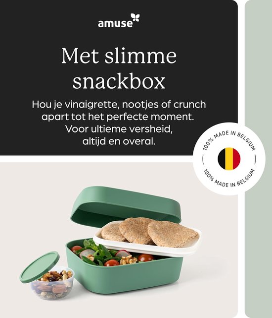 Amuse Lunchbox 3-en-1 Sage - Boîte à lunch avec grille et pot à sauce - Compatible lave-vaisselle, micro-ondes et congélateur - Vert