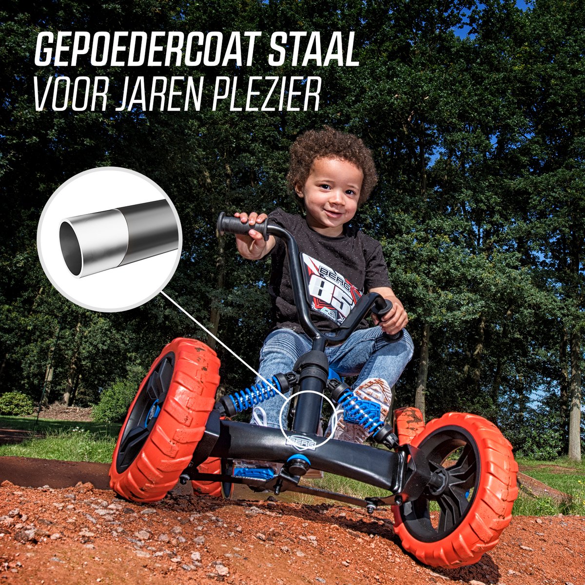 BERG Buzzy 2-in-1 Nitro Skelter - 2+ jaar - Verstelbare Stoel - Veilige en Stabiele Wegligging - Anti-Lek EVA Banden - Blauw/Oranje - incl. duwstang — afbeelding 6