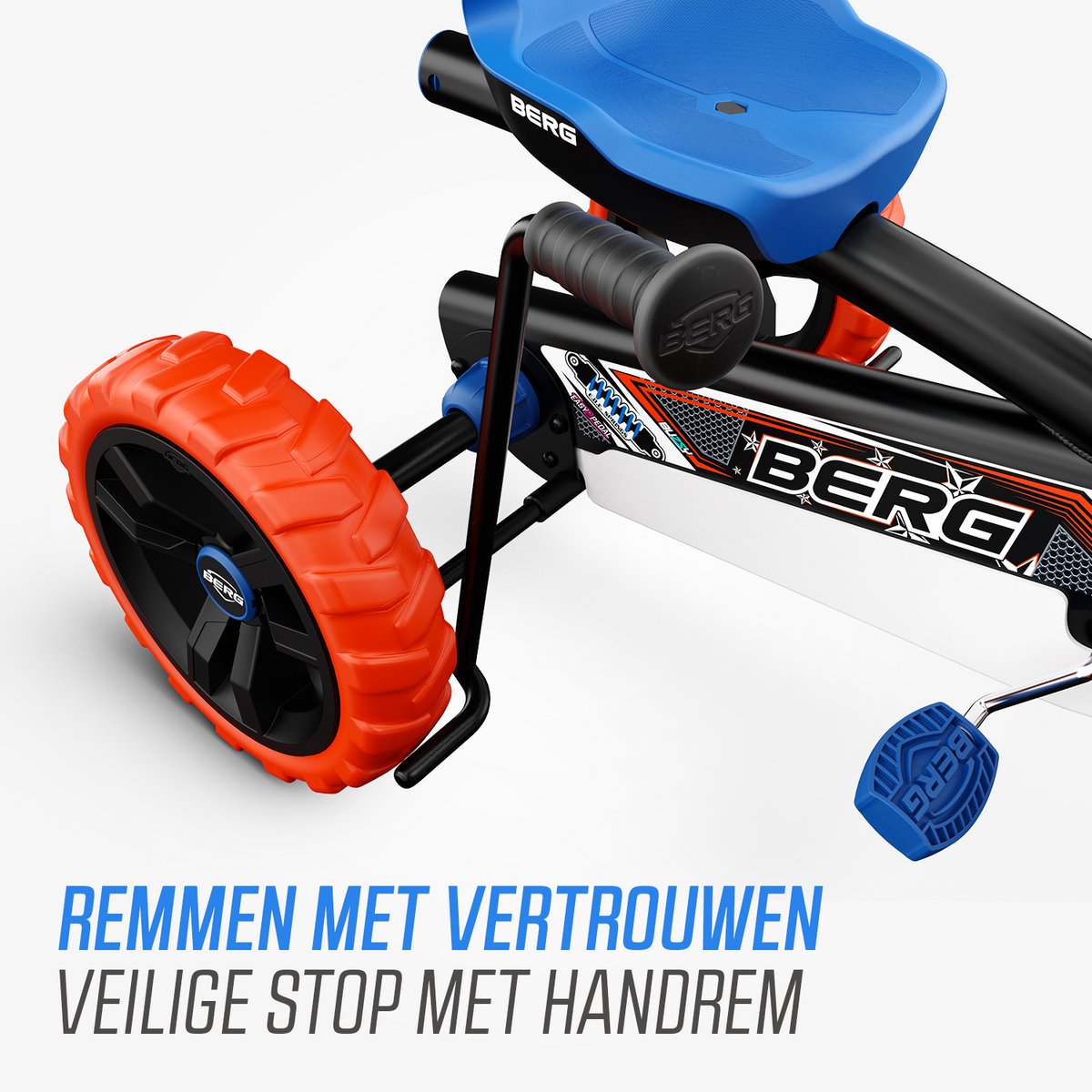 BERG Buzzy 2-in-1 Nitro Skelter - 2+ jaar - Verstelbare Stoel - Veilige en Stabiele Wegligging - Anti-Lek EVA Banden - Blauw/Oranje - incl. duwstang — afbeelding 9