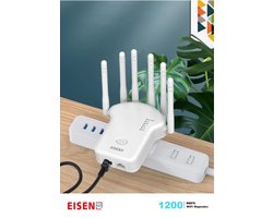 Eisenz WiFi Repeater 1200 Mbps – Dual Band 2.4G/5G – WiFi Versterker & Range Extender – Hoge Snelheid – Makkelijk te Installeren