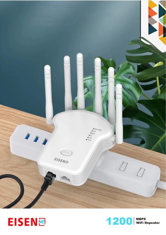 Eisenz WiFi Repeater 1200 Mbps – Dual Band 2.4G/5G – WiFi Versterker & Range Extender – Hoge Snelheid – Makkelijk te Installeren