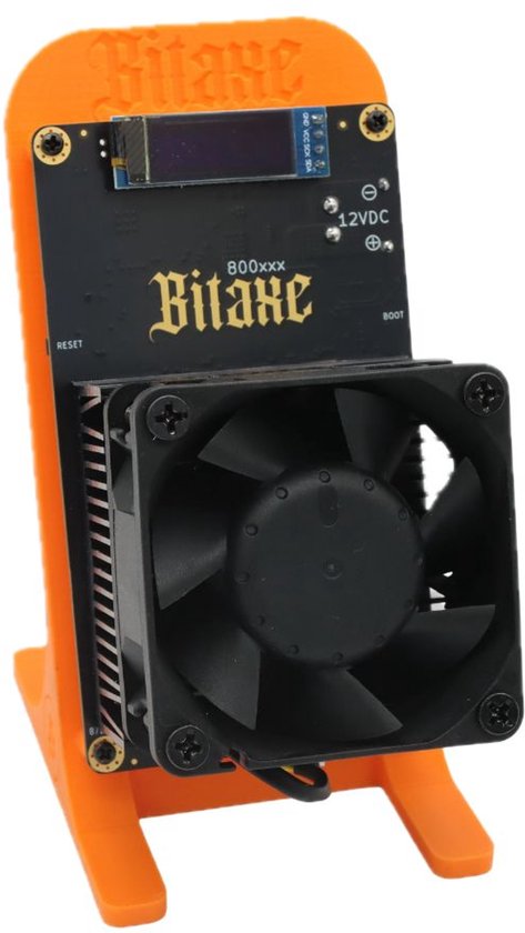Bitaxe GT800 - Inclusief Stand & EU Stekker - 2,4TH/s Bitcoin Miner - Solo miner - Oranje