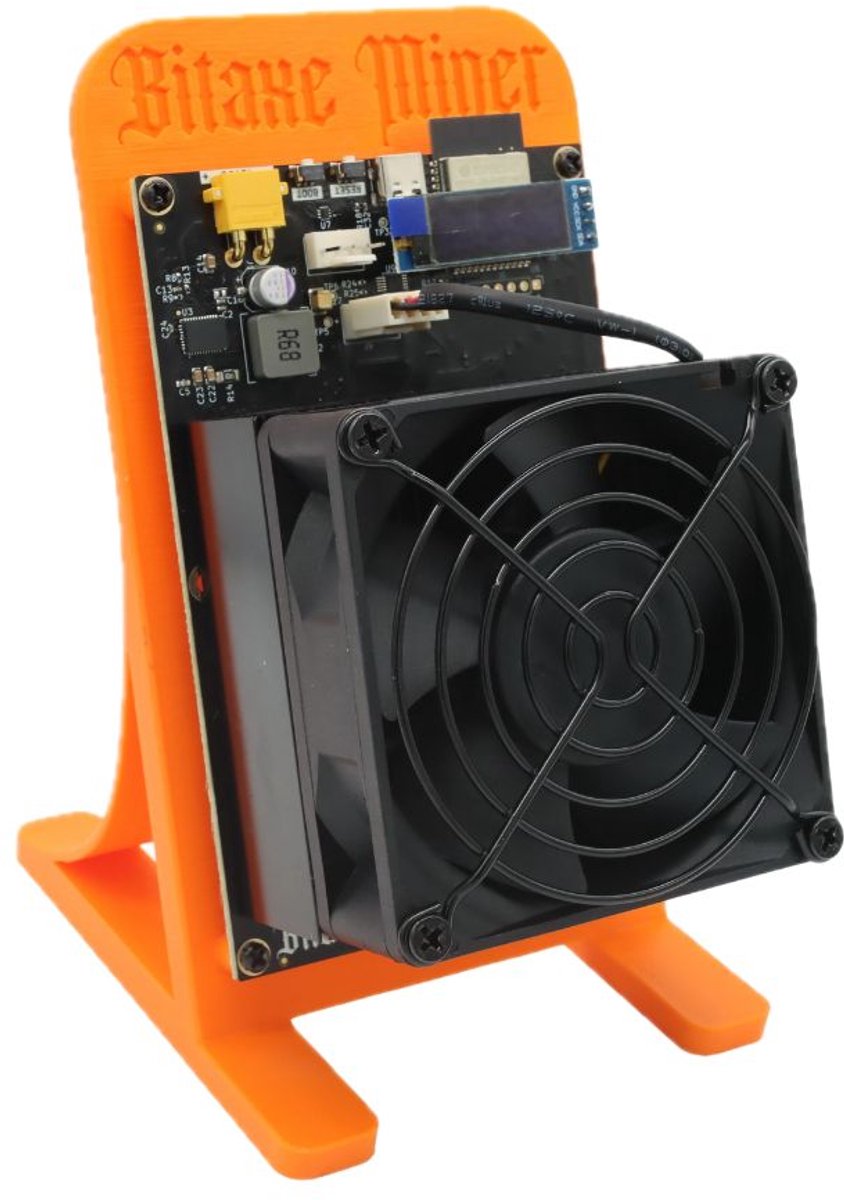 Bitaxe Supra Hex 701 - Inclusief Stand & EU Stekker - 2,4TH/s Bitcoin Miner - Solo miner - Oranje