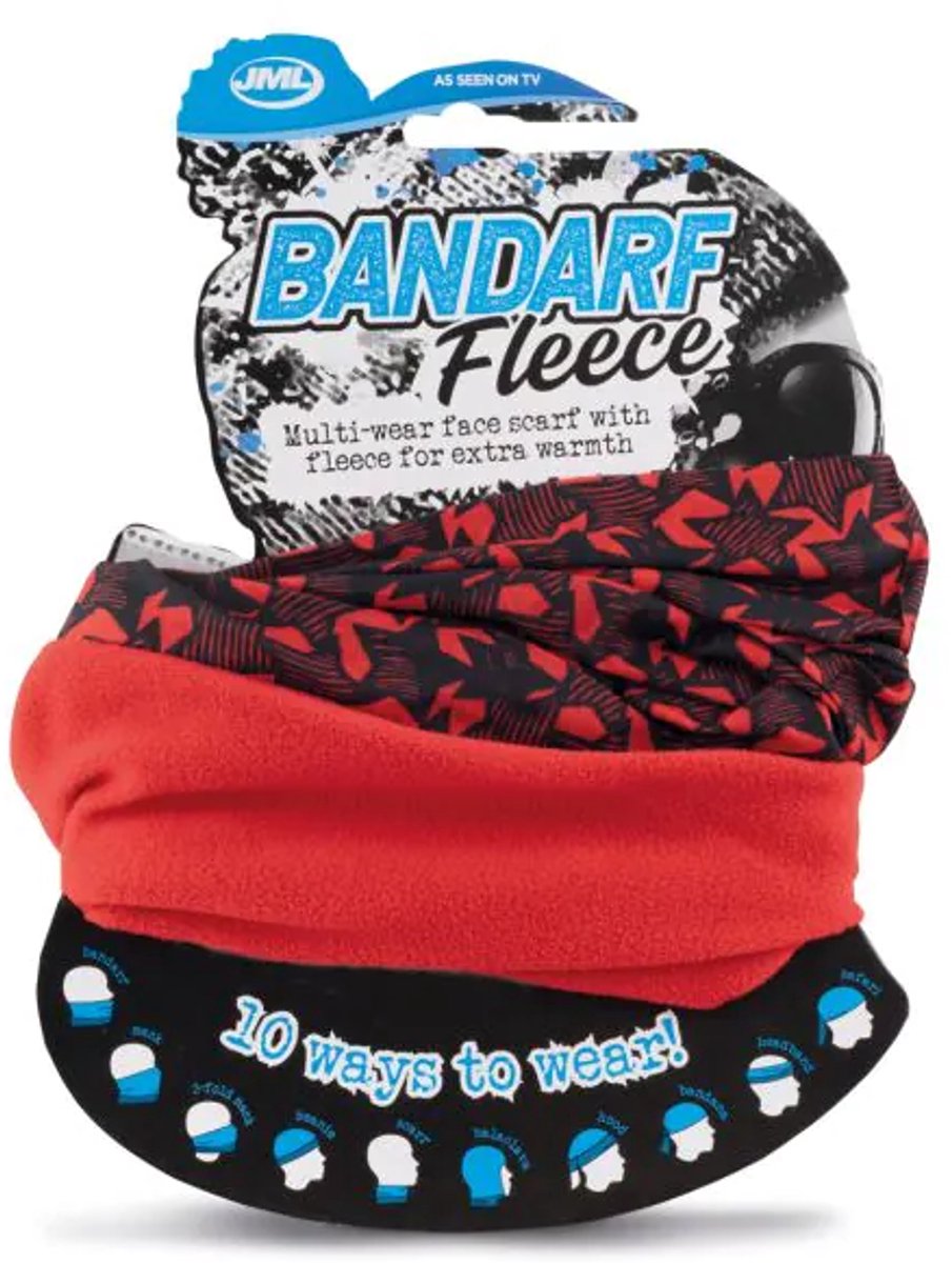 Bandarf Fleece Multi wear Zwart en Rood - Face Scarf - Bandana - Beanie - Sjaal - Skiën