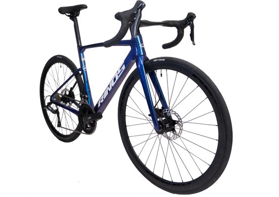 Rinos Odin 1 Carbon Road - RaceFiets - met UCI Frameset- met Shimano SORA 18 versnellingen en schijfremmen - lichte fiets voor dames en heren - 700 x 40C - Kameleon Blauw Paars S-52 van Rinos — afbeelding 2