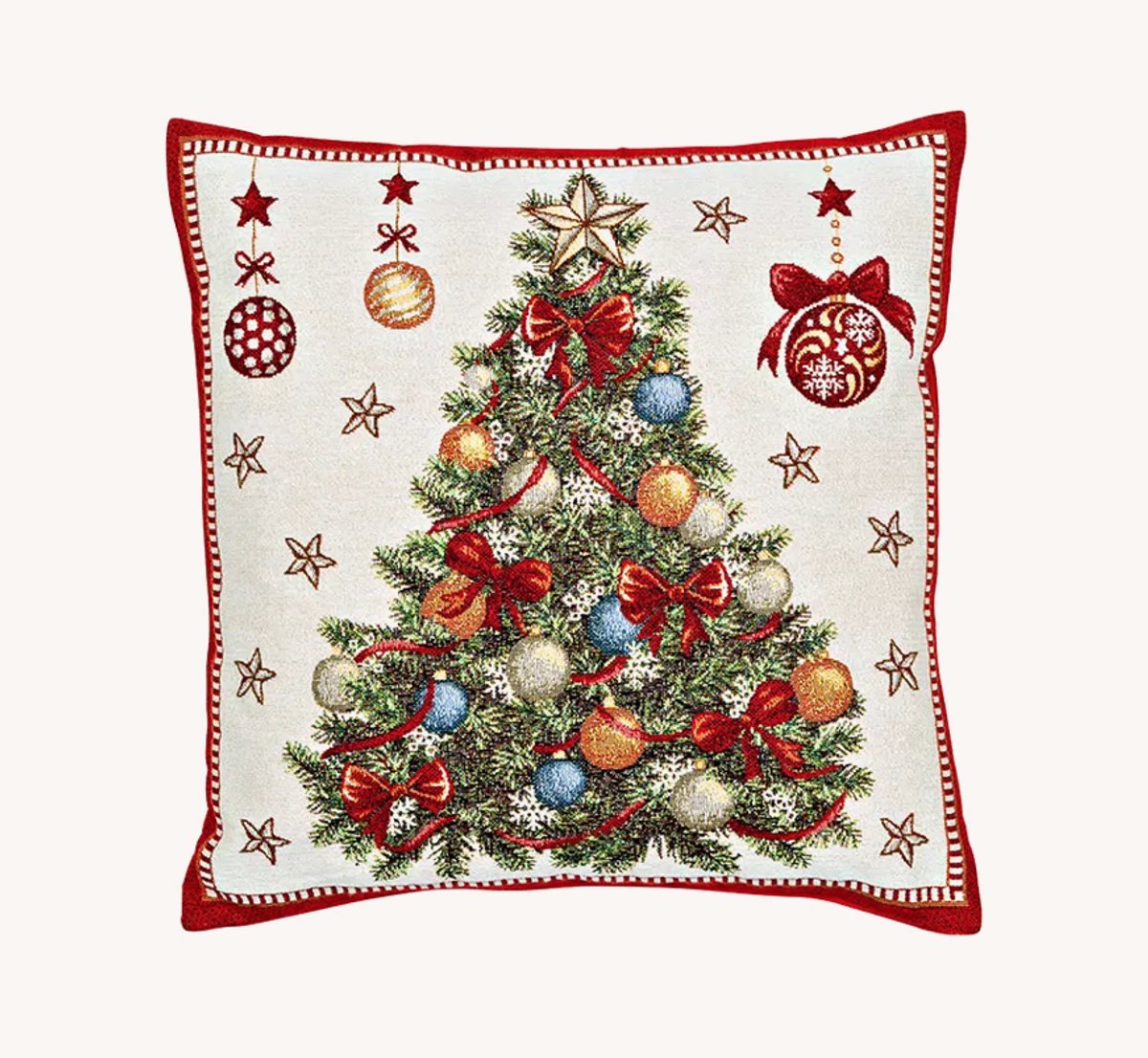 Kussenhoes kerstboomdecor beige/rood (B/H) 45x45cm met rits
