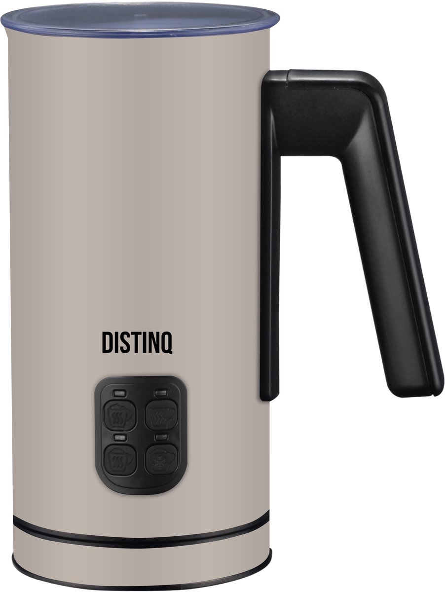 Bol.com DistinQ Melkopschuimer - 240 ml - Elektrische melkopschuimer RVS PFAS-Vrij - Taupe Zwart - 4-in-1 aanbieding