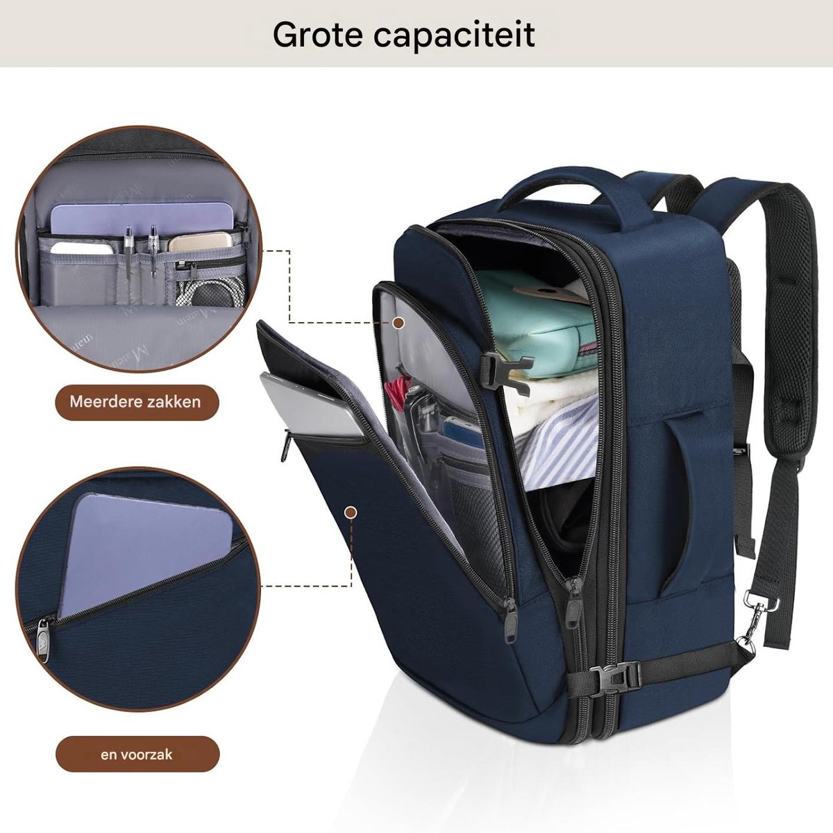 Matein Cabin Rugzak 40x30x20 cm voor Handbagage Vliegtuig – Reisrugzak 30L volgens Ryanair Maat, Uitbreidbare Unisex Backpack, Geschikt voor Transavia, KLM & easyJet, Lichtgewicht Travel Rugzak, Blauw – foto 2