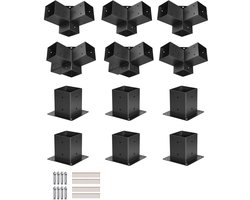 Pergola Kit, 4x4 Inch Beugels voor 3.5x3.5 Inch Houten Balken, Inclusief 3-Weg 4 Stuks en 4-Weg 2 Stuks Connectoren met 6 Paal Basis, Geschikt voor Buiten Pergolas, Gazebos en Schuren