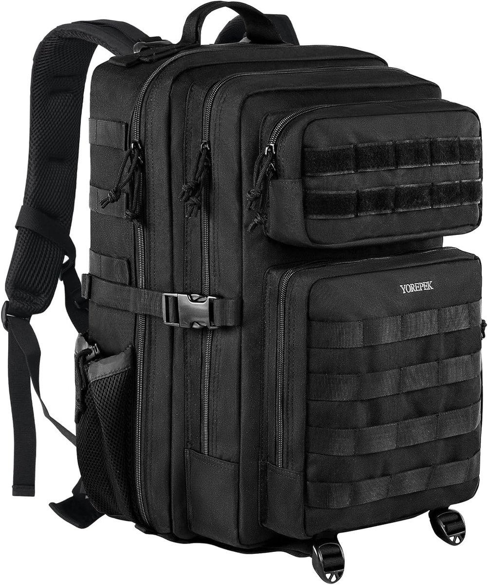 YOREPEK Tactical Rugzak 45L Zwart - Militaire Backpack voor Dames & Heren - Waterafstotende MOLLE Wandelrugzak met 17 Inch Laptopvak - Army Bag voor Outdoor, Camping, Hiking, Survival, Reizen & Fitness