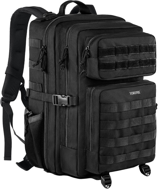 Yorepek Sac à dos tactique imperméable 40L – Grand sac à dos militaire outdoor avec MOLLE – Convient comme kit d'urgence, sac à dos de survie pour randonnée, voyage et camping – Noir
