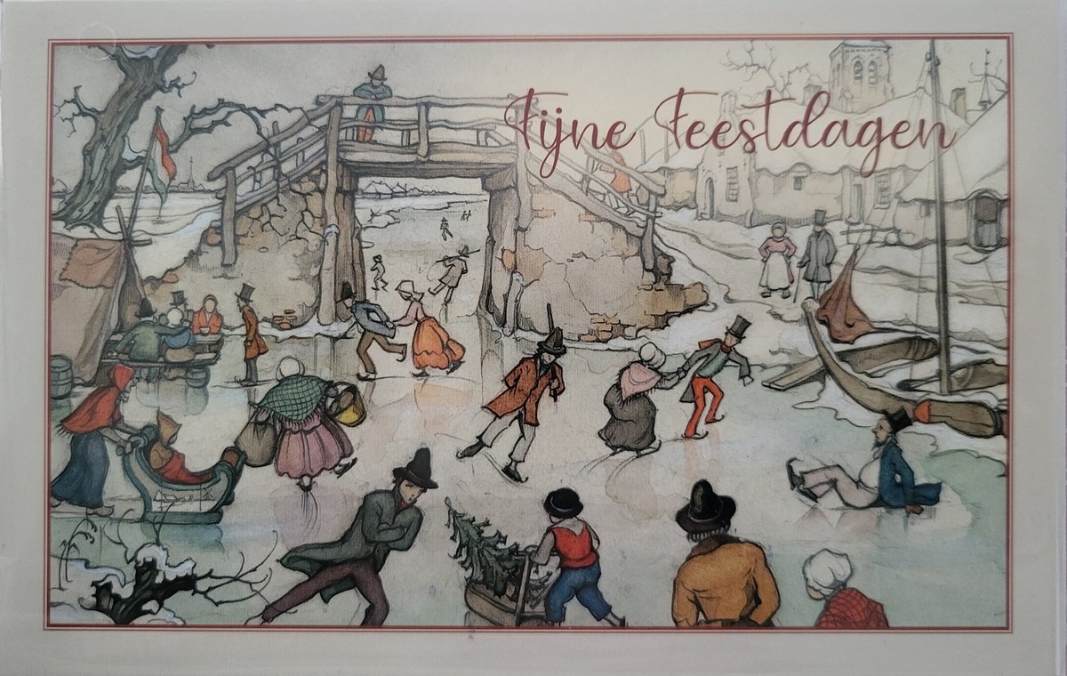ANTON PIECK  8 dubbele Kerstkaarten met enveloppen - schaatspret