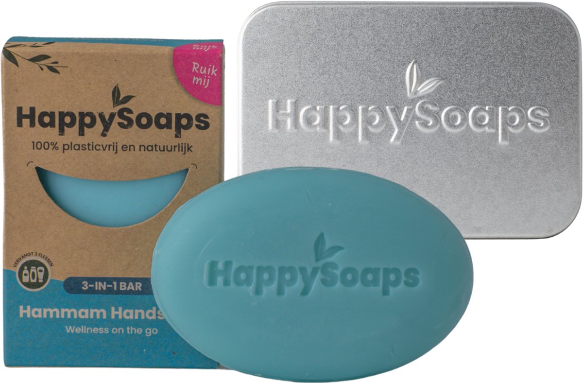 HappySoaps 3-in-1 Hammam Bar - Luxe Verzorgings Giftset - Inclusief bewaarblikje - Plasticvrij