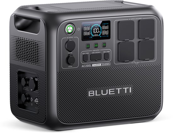 BLUETTI AC200L zonnegenerator 2048 Wh LiFePO4-batterij- uitbreidbaar tot 8192 Wh met 4 stopcontacten 2400 W (3600 W Power Lifting)- zonne-energiecentrale voor kamperen, thuisgebruik, noodgevallen