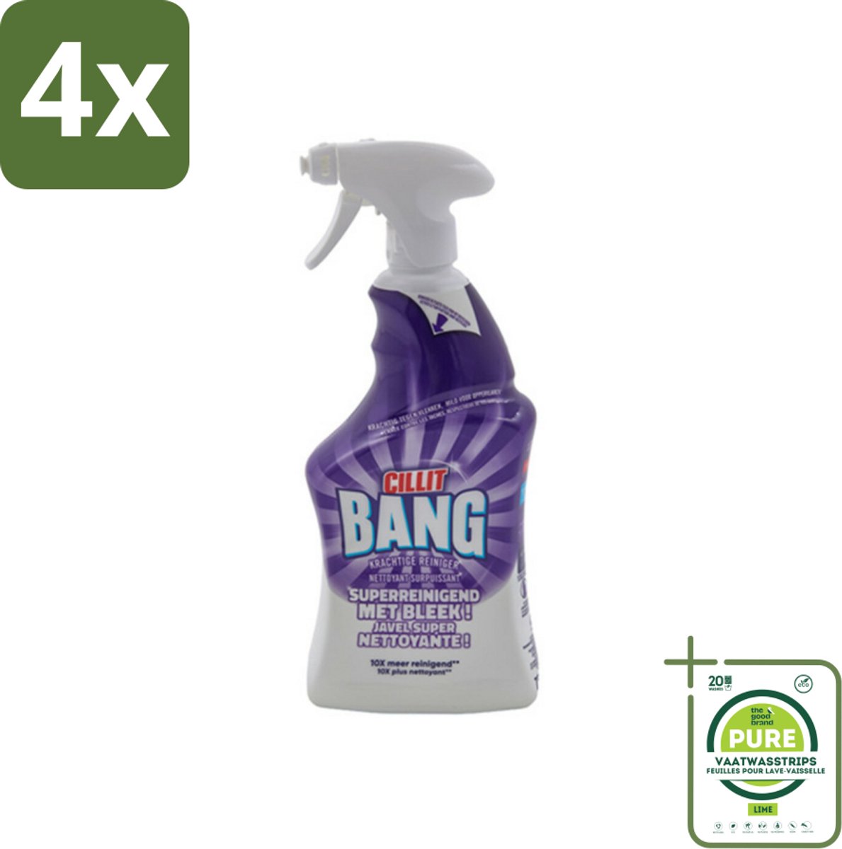 Cillit Bang – Schoonmaakspray – Bleach & Hygiëne – 750 ml - Voordeelverpakking - 4 stuks - Bleek en hygiënespray - Desinfecterende schoonmaakspray