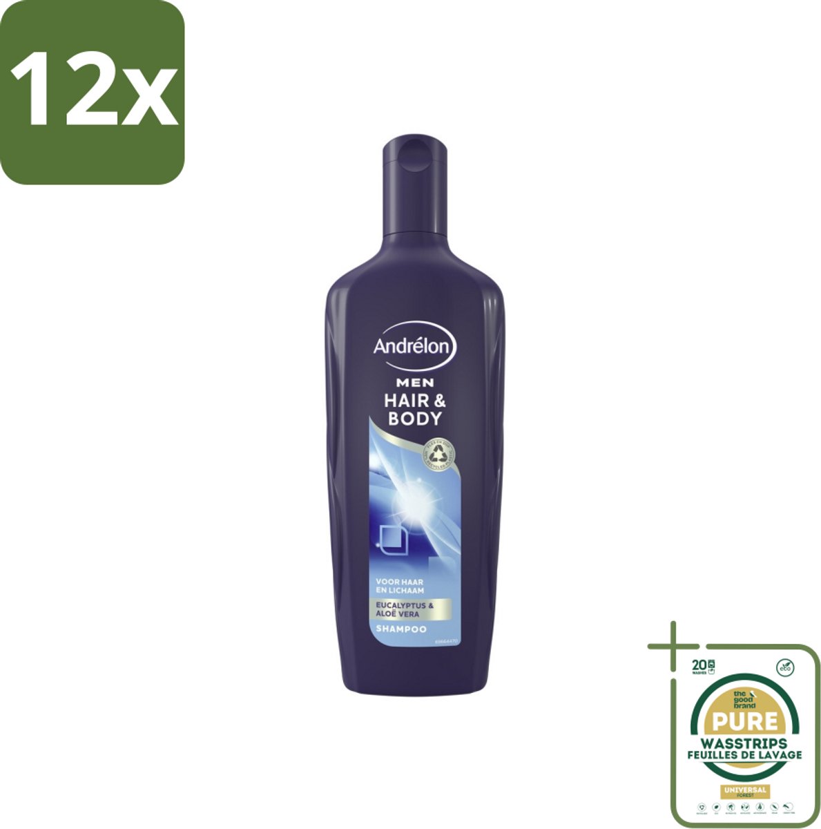 Andrélon - Men - Hair & Body - Shampoo - 300 ml - Voordeelverpakking - 12 stuks - Douchegel - Eucalyptus