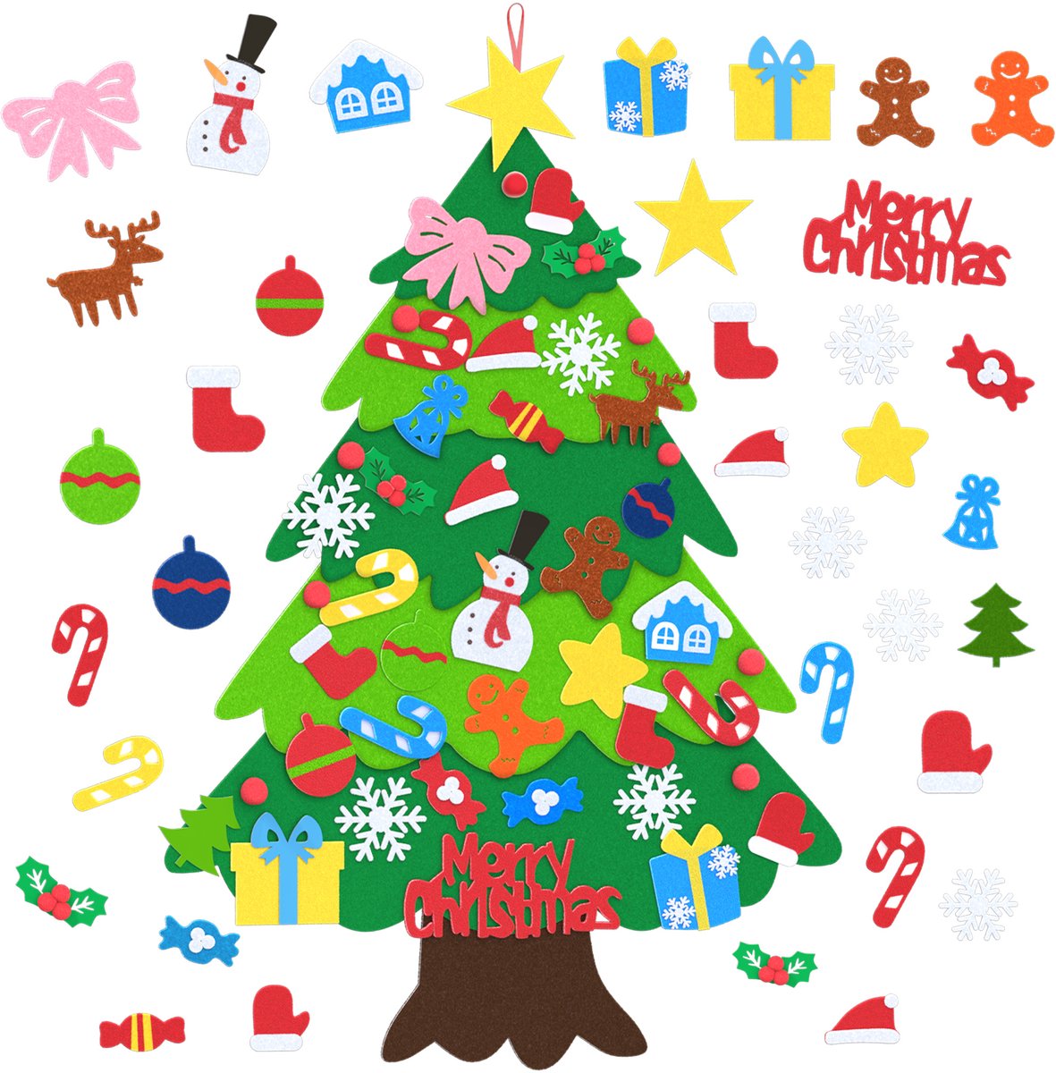 Aufun Vilten kerstboom - 100 cm - met afneembare hangornamenten - kerstdecoratie - type B