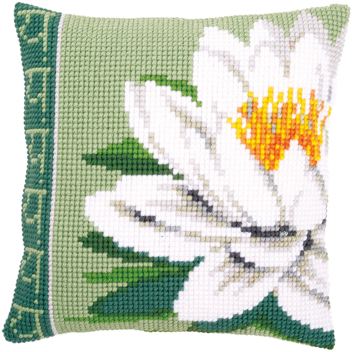 Vervaco - Kruissteekkussen kit - Witte lotusbloem - PN-0156009 - Borduren - Borduurpakket - Borduurpakket volwassenen - Borduurpakket kind