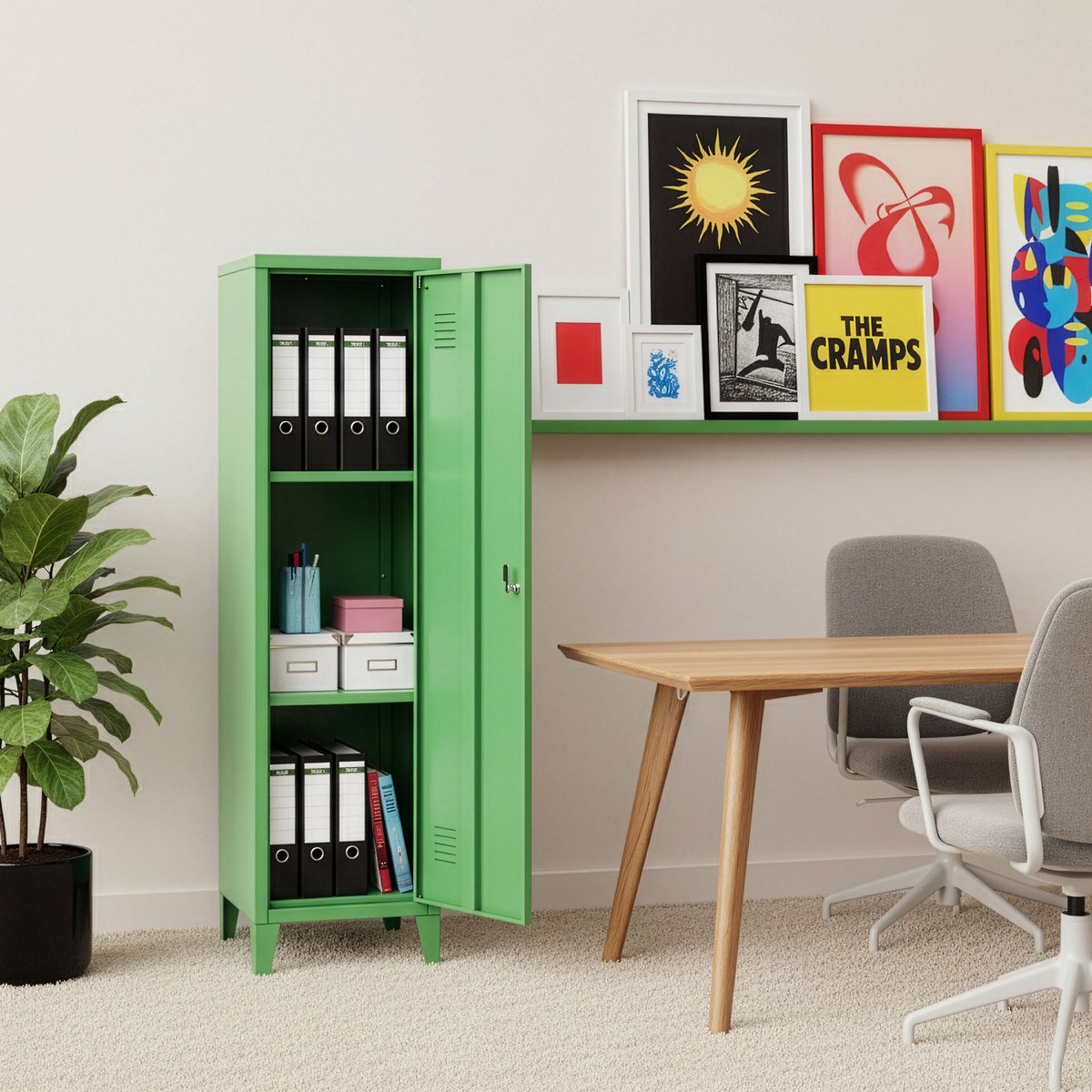 en.casa Lockerkast Kurikka metaal 137x38x38 cm appelgroen [en.casa]
