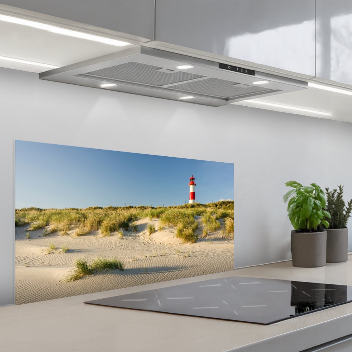 KitchenYeah Spatscherm 80x40 cm Zelfklevende achterwand Vuurtoren Strand Landschap Duinen Keuken muurbeschermer Spatwand fornuis