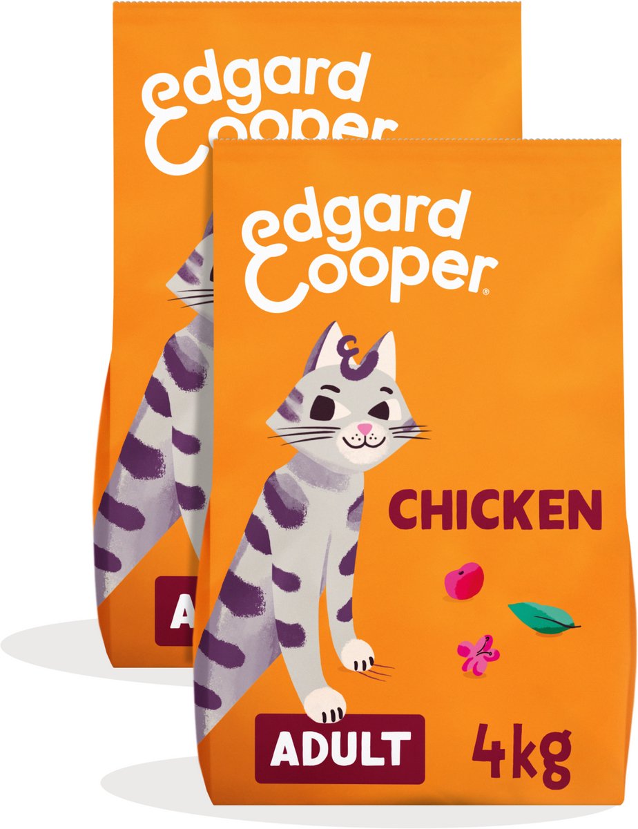 Edgard & Cooper Edgard & Cooper Graanvrij Droog Kattenvoer (2x Kip 4kg), Vers Vlees, Natuurlijke Kattenbrokjes voor Katten , Eiwitrijk, Zonder Toegevoegde Suikers