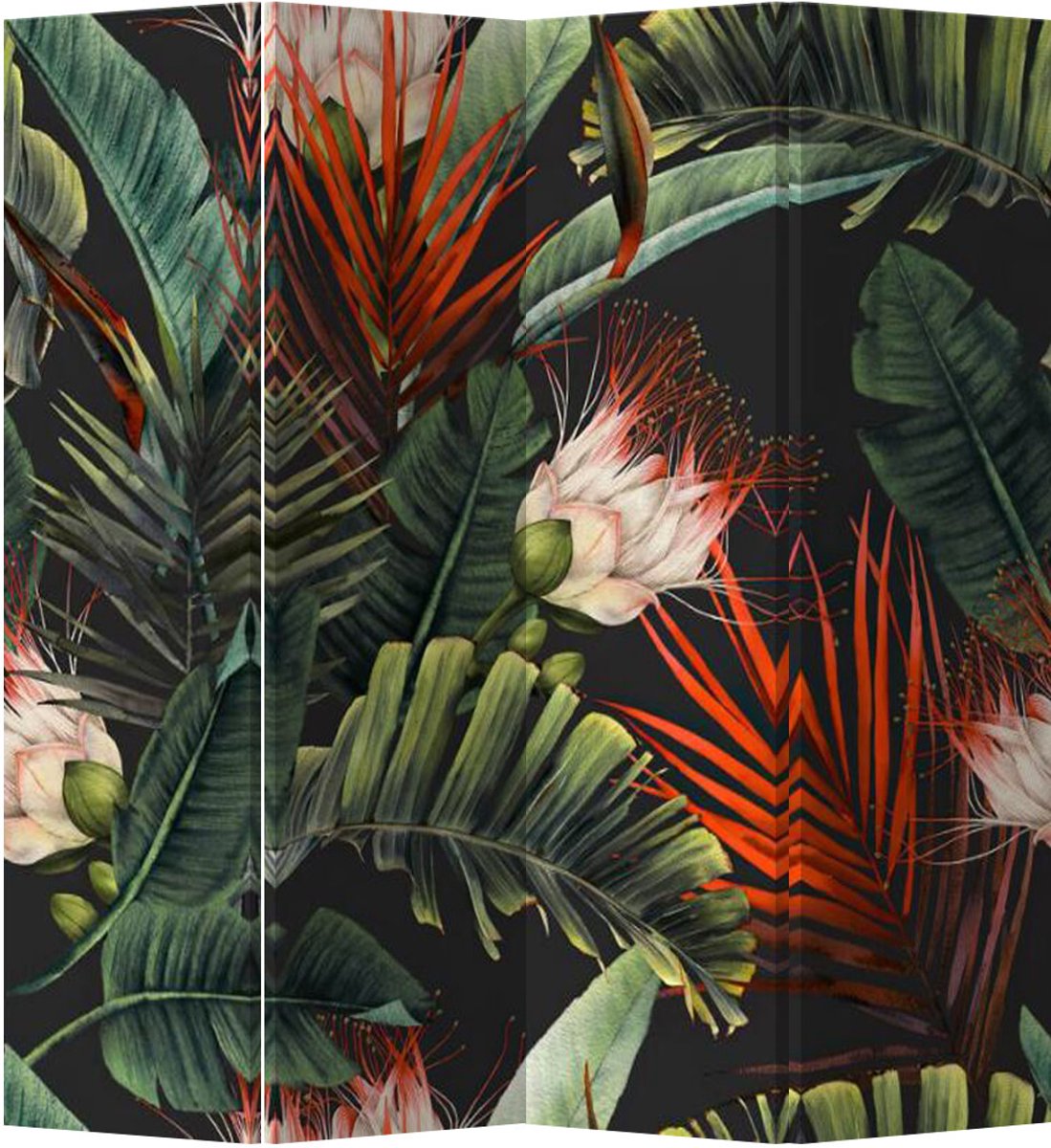 Fine Asianliving Kamerscherm Scheidingswand B160xH180cm 4 Panelen Botanische Planten Rood, Groen, Multicolour